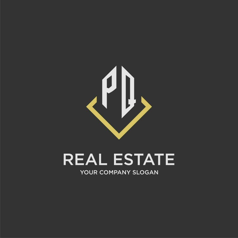 PQ initial monogram logo for real estate with polygon style vector