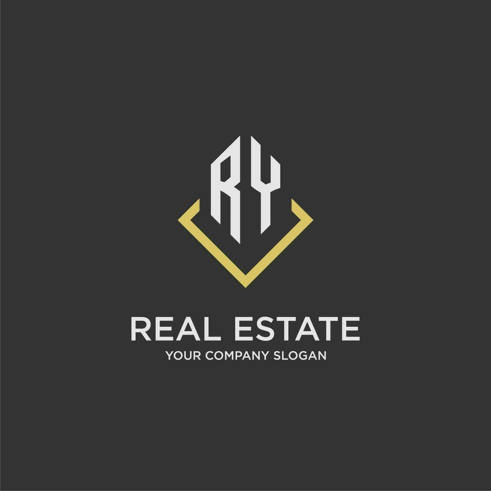 RY initial monogram logo for real estate with polygon style vector