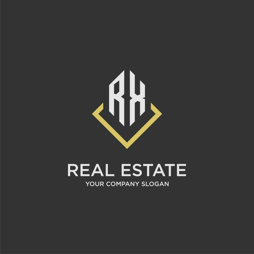RX initial monogram logo for real estate with polygon style vector