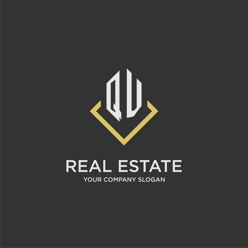 QV initial monogram logo for real estate with polygon style vector