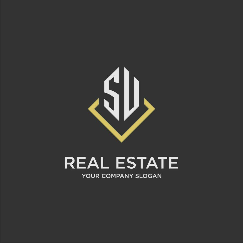 SU initial monogram logo for real estate with polygon style vector
