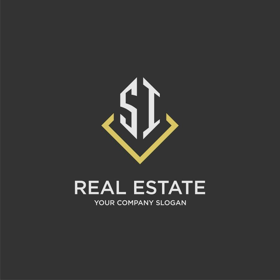SI initial monogram logo for real estate with polygon style vector