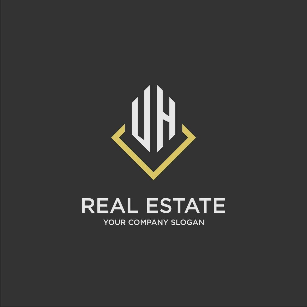 UH initial monogram logo for real estate with polygon style vector