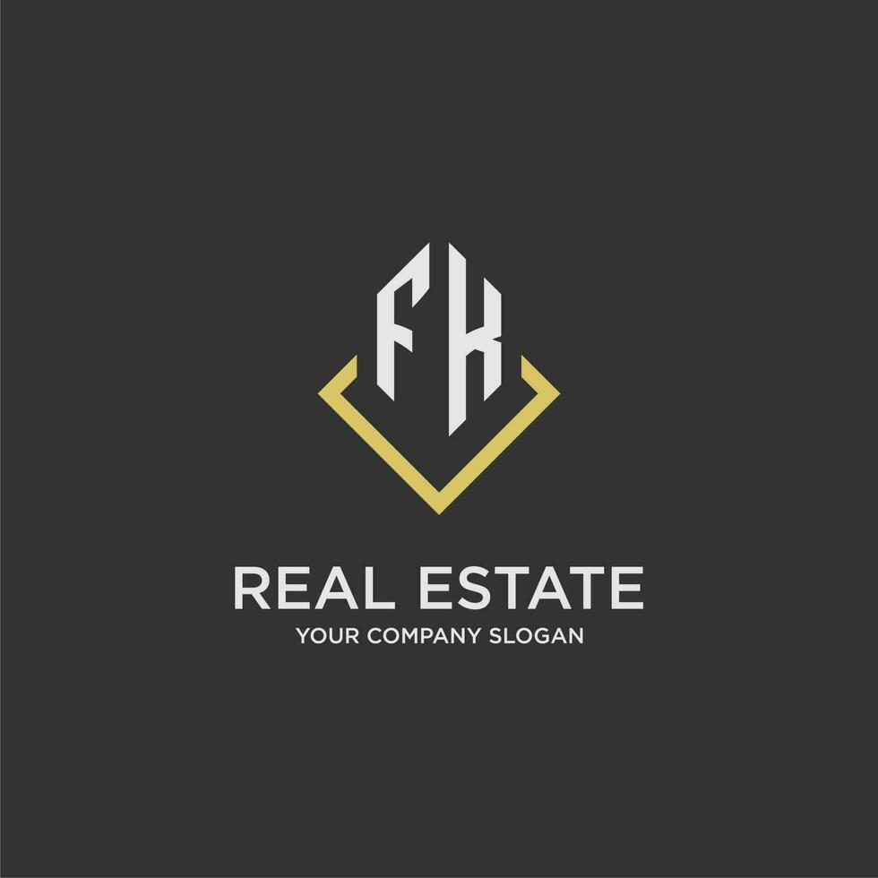 FK initial monogram logo for real estate with polygon style vector