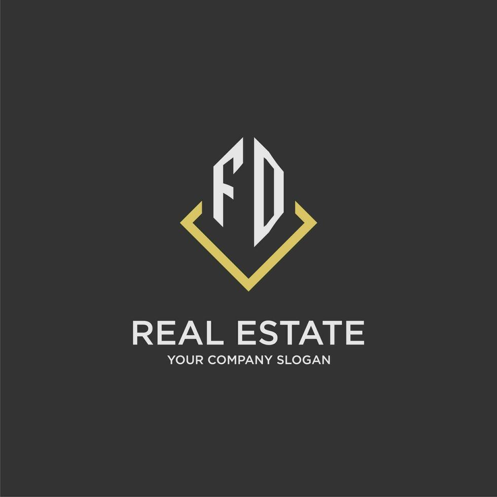 FD initial monogram logo for real estate with polygon style vector
