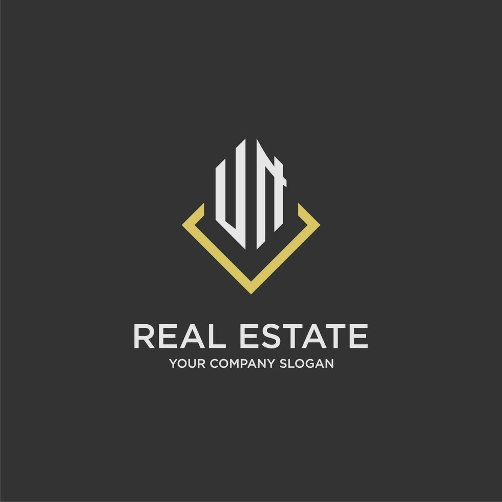 UN initial monogram logo for real estate with polygon style vector