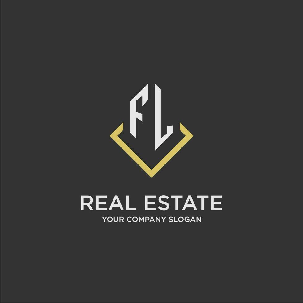 FL initial monogram logo for real estate with polygon style vector