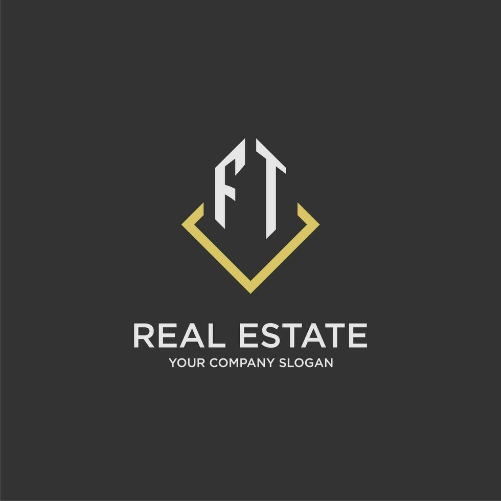 FT initial monogram logo for real estate with polygon style vector