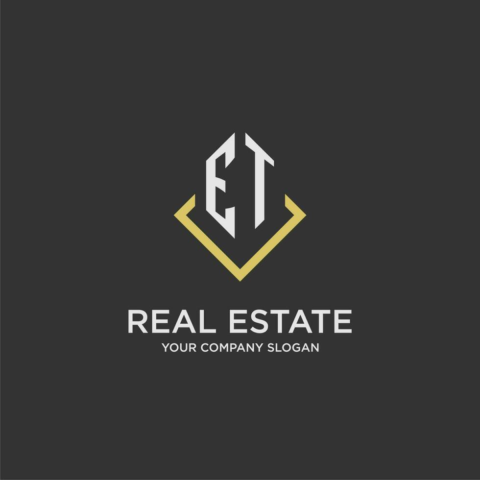 ET initial monogram logo for real estate with polygon style vector