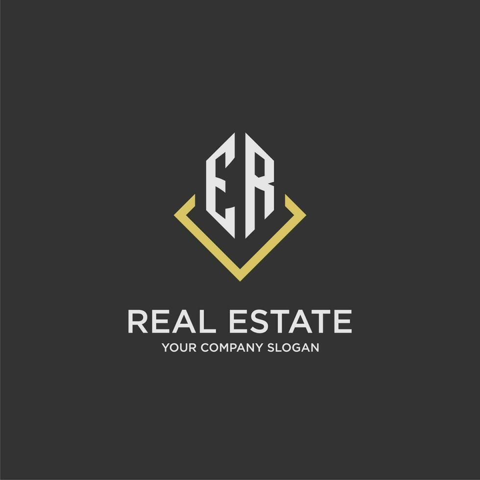 ER initial monogram logo for real estate with polygon style vector
