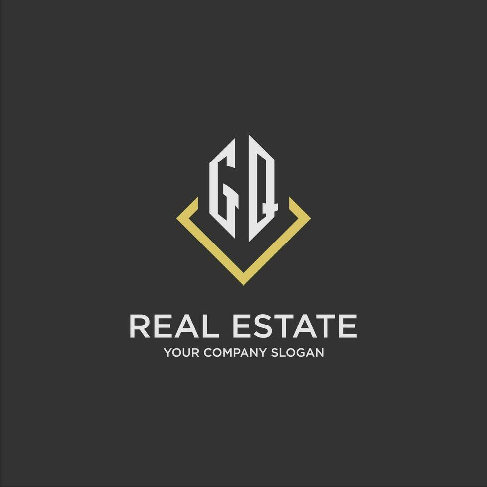 GQ initial monogram logo for real estate with polygon style vector