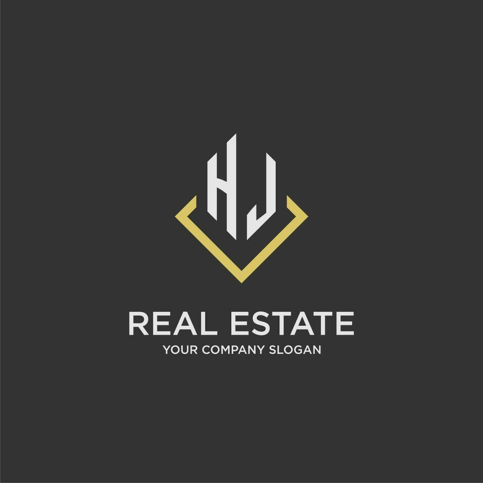 HJ initial monogram logo for real estate with polygon style vector