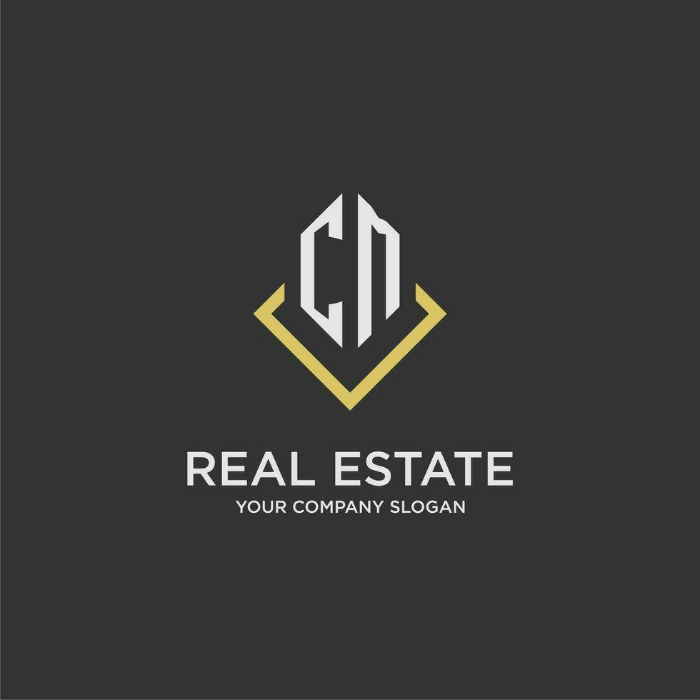 CM initial monogram logo for real estate with polygon style vector