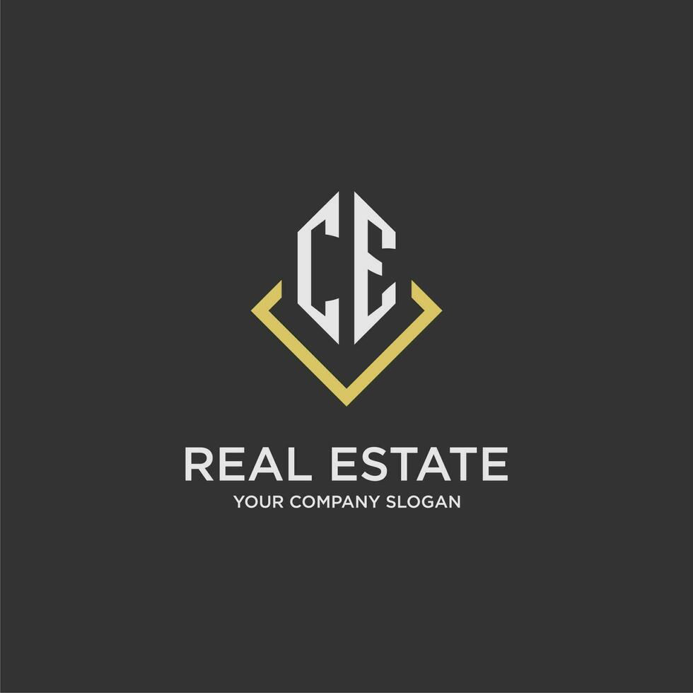 CE initial monogram logo for real estate with polygon style vector