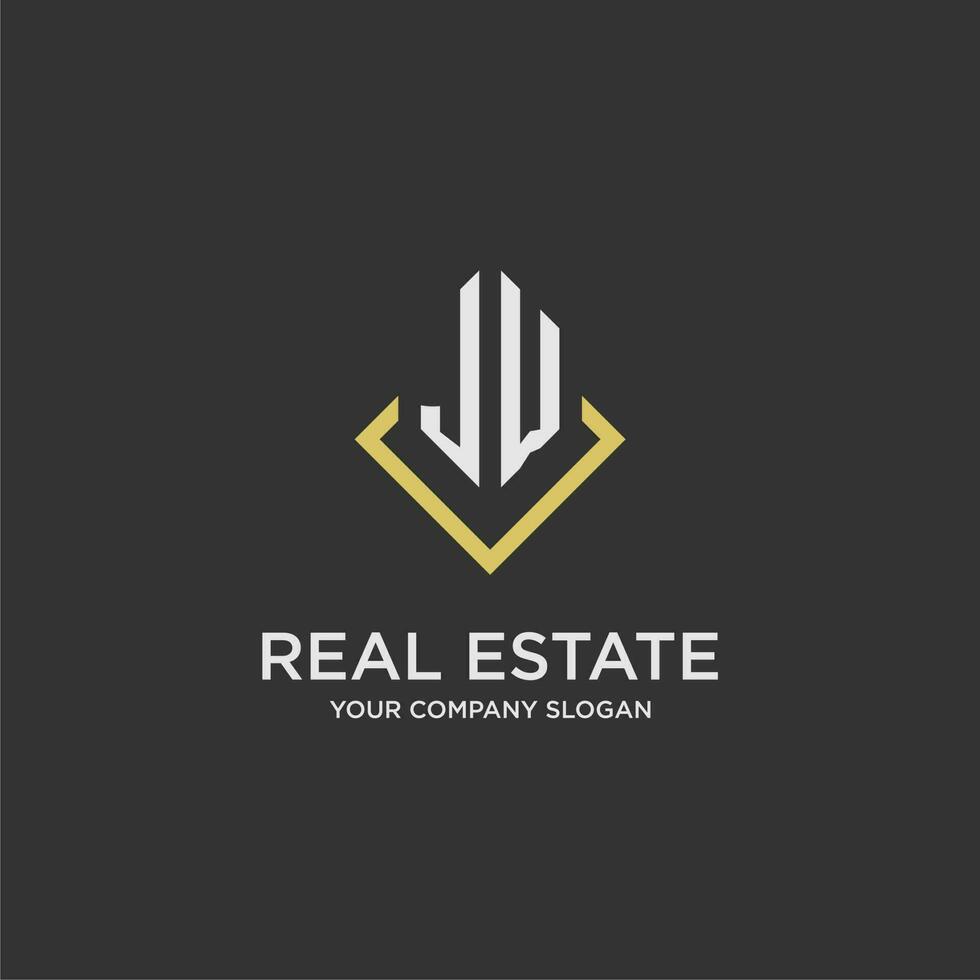 JW initial monogram logo for real estate with polygon style vector