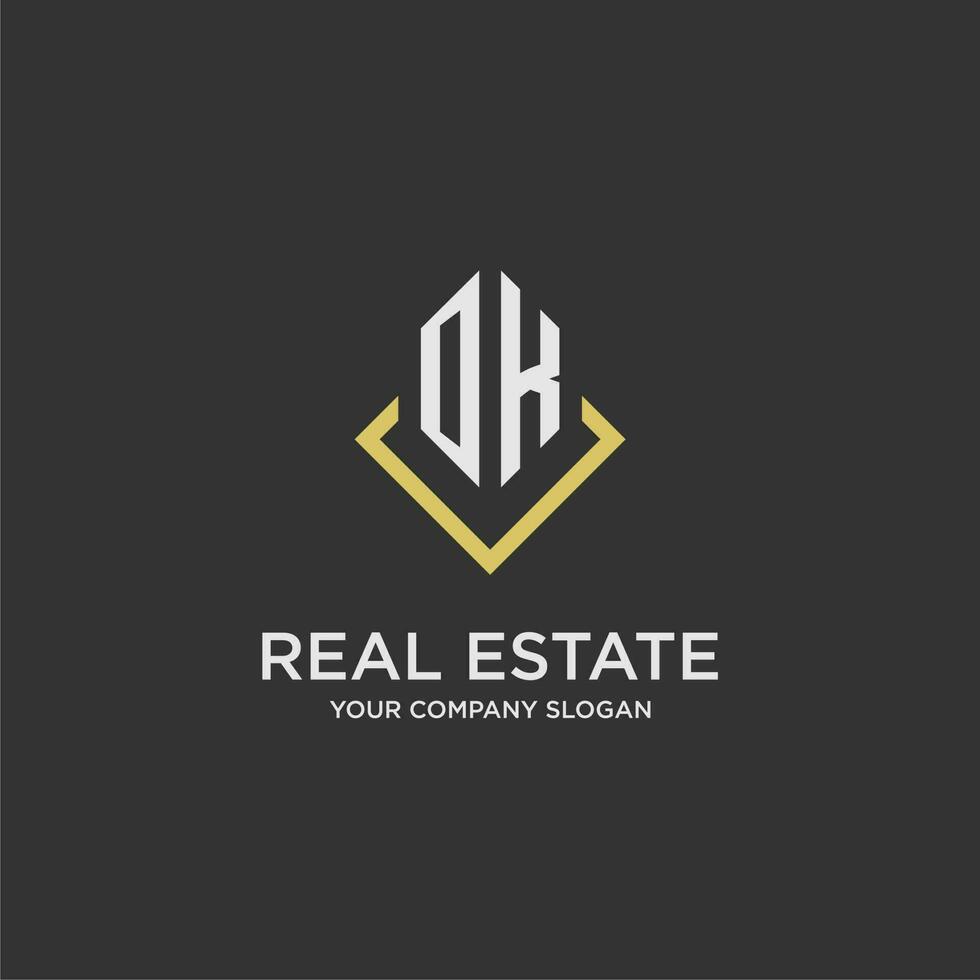 OK initial monogram logo for real estate with polygon style vector