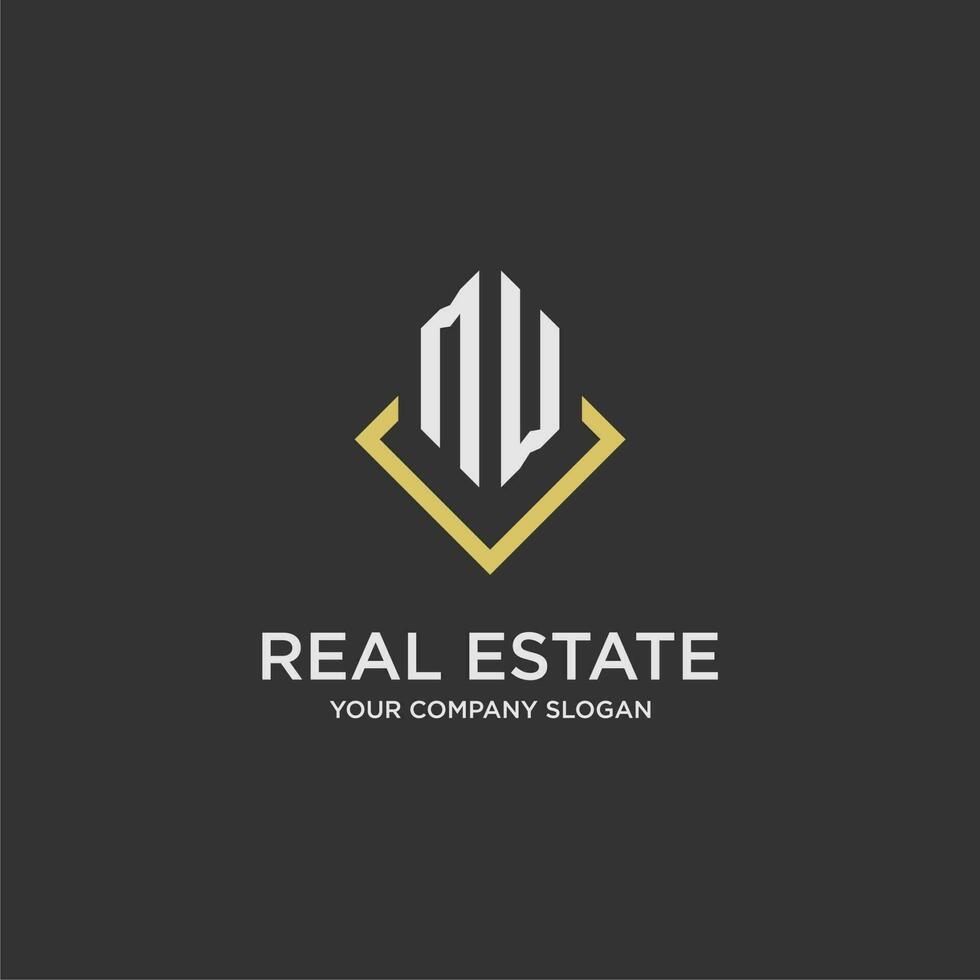 MW initial monogram logo for real estate with polygon style vector