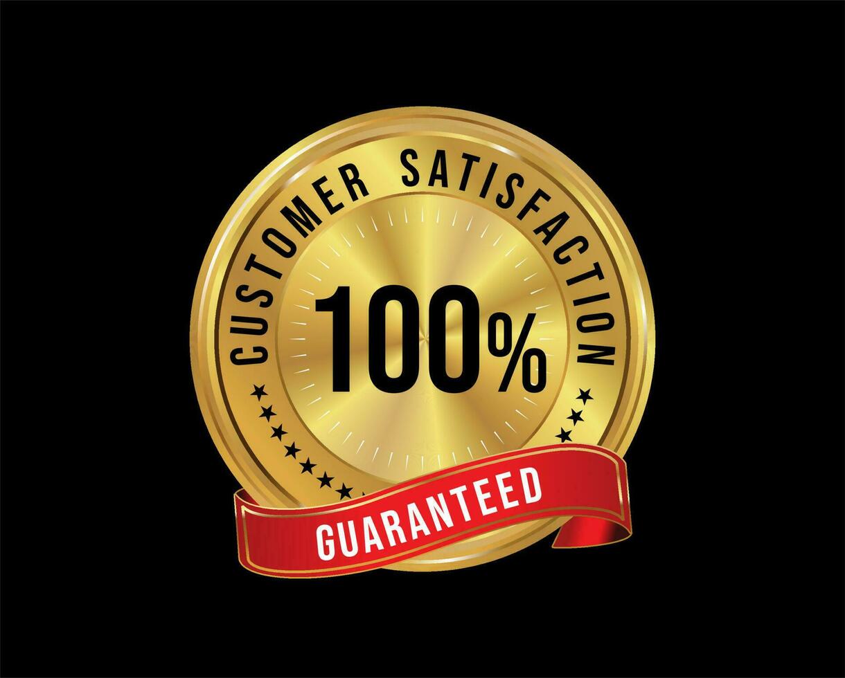 Customer satisfaction guaranteed golden badge on black background vector