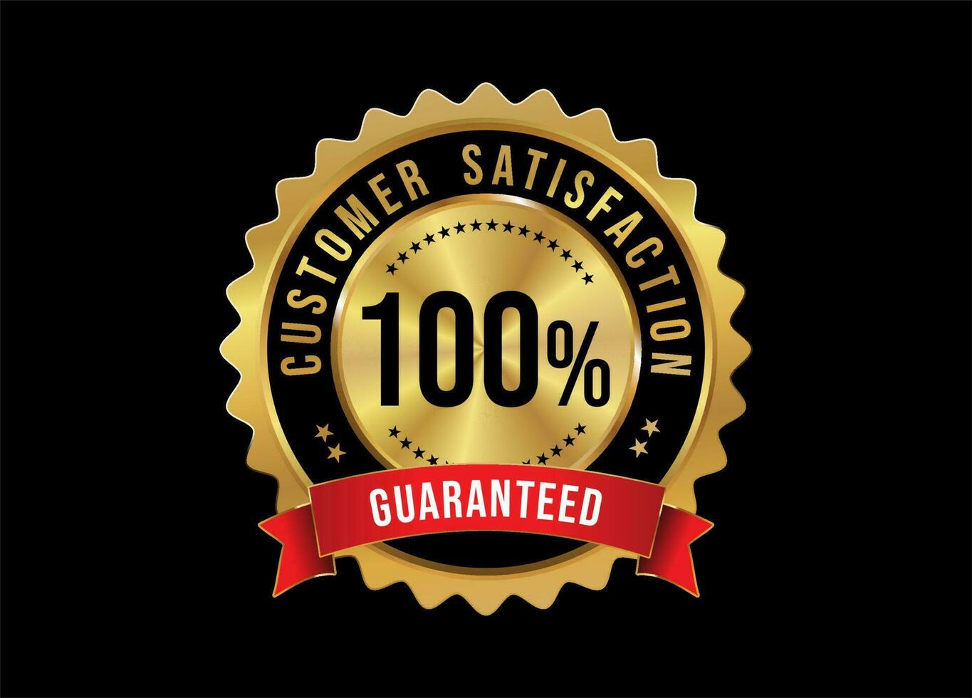Customer satisfaction guaranteed golden badge on black background vector