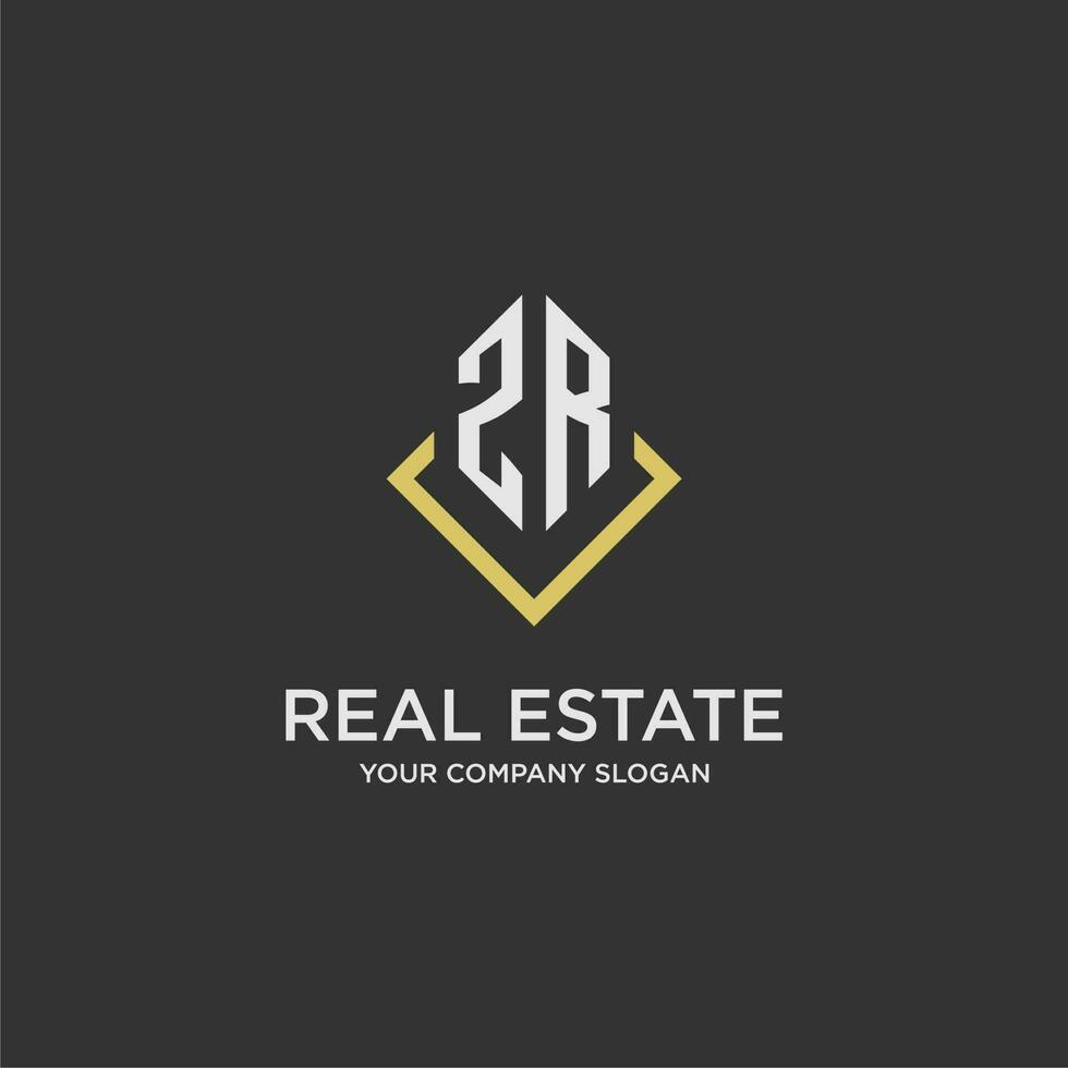 ZR initial monogram logo for real estate with polygon style vector
