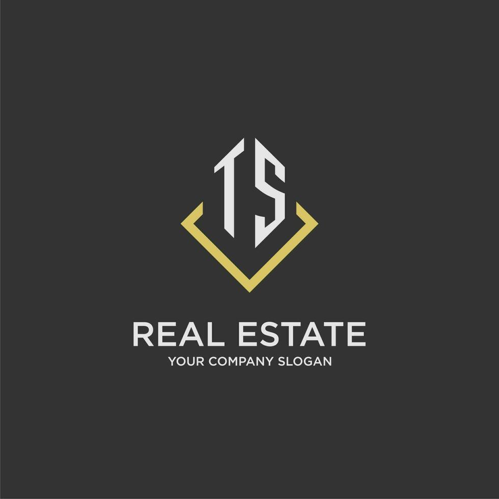 TS initial monogram logo for real estate with polygon style vector