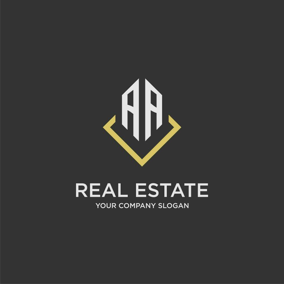AA initial monogram logo for real estate with polygon style vector