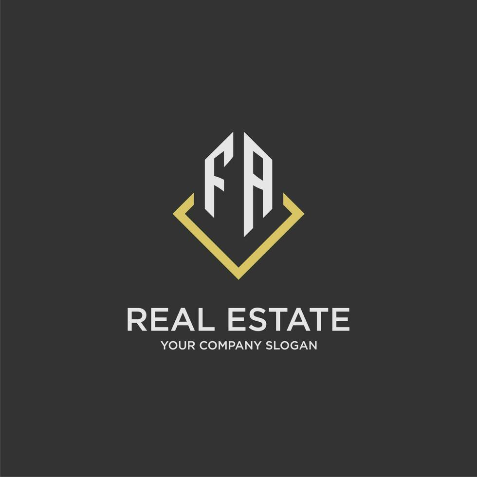 FA initial monogram logo for real estate with polygon style vector