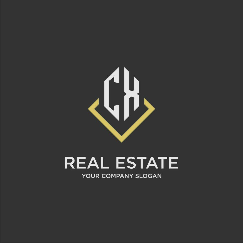CX initial monogram logo for real estate with polygon style vector