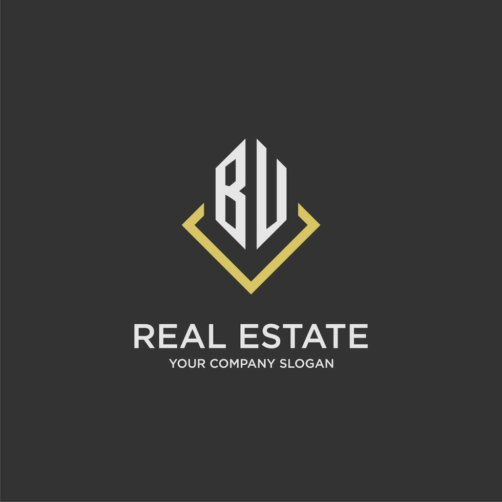 BU initial monogram logo for real estate with polygon style vector