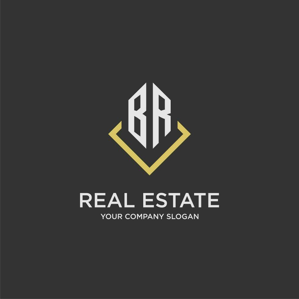 BR initial monogram logo for real estate with polygon style vector
