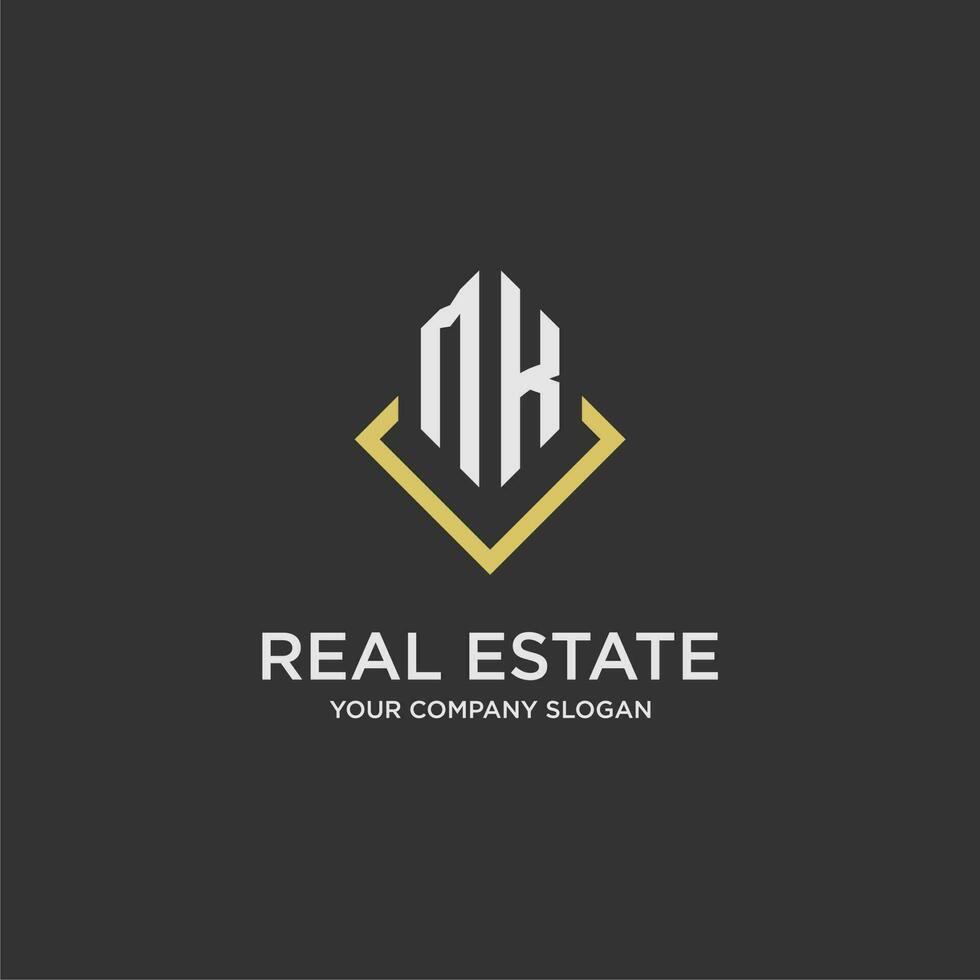 MK initial monogram logo for real estate with polygon style vector