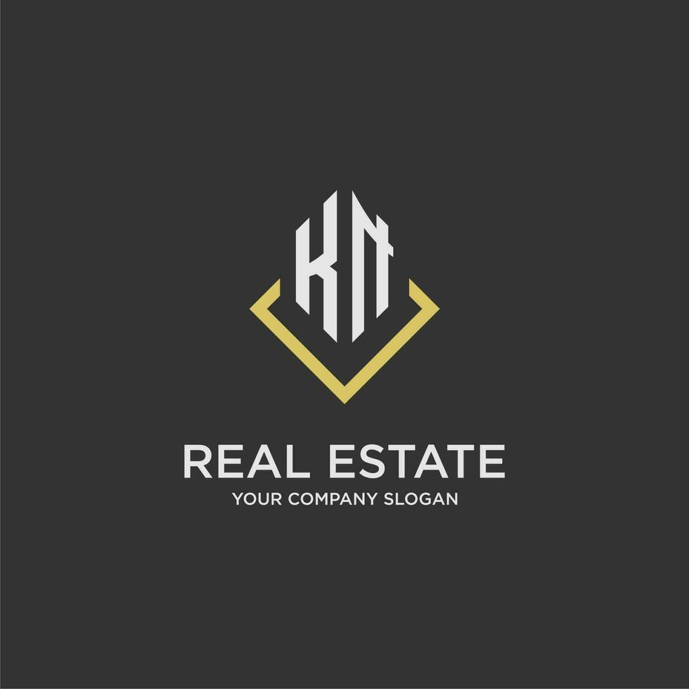KN initial monogram logo for real estate with polygon style vector