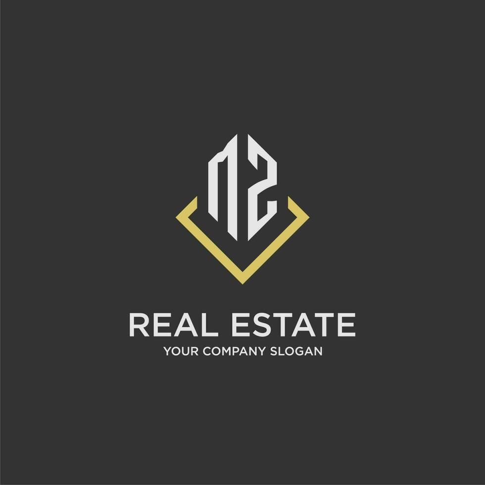 MZ initial monogram logo for real estate with polygon style vector