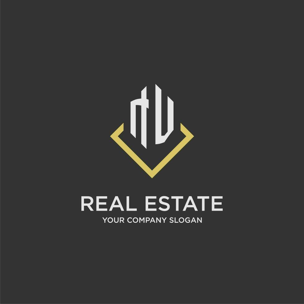NV initial monogram logo for real estate with polygon style vector
