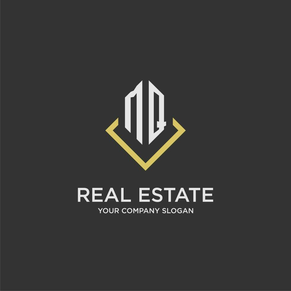MQ initial monogram logo for real estate with polygon style vector