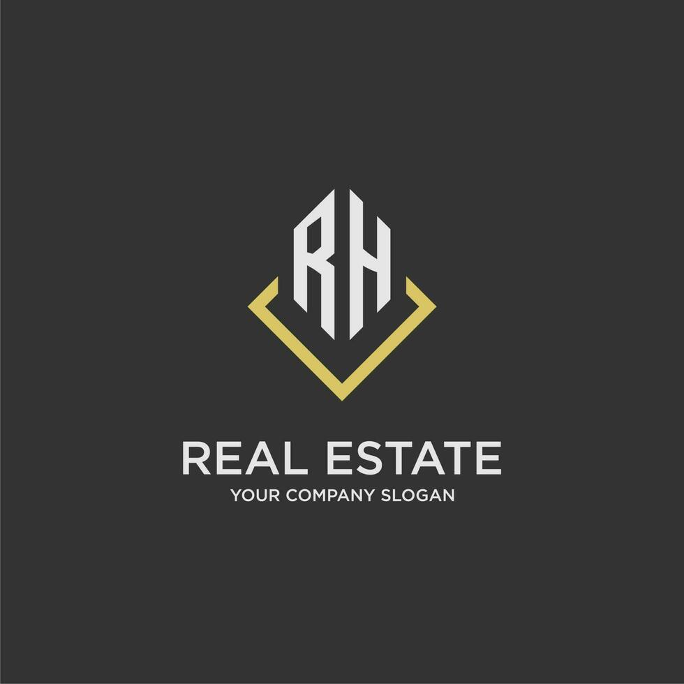 RH initial monogram logo for real estate with polygon style vector