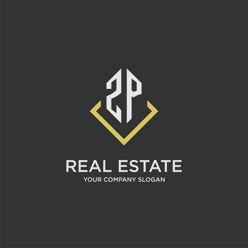 ZP initial monogram logo for real estate with polygon style vector