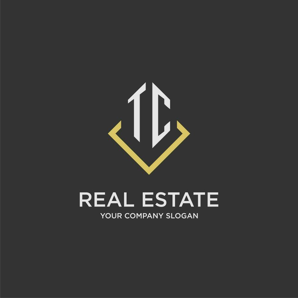 TC initial monogram logo for real estate with polygon style vector