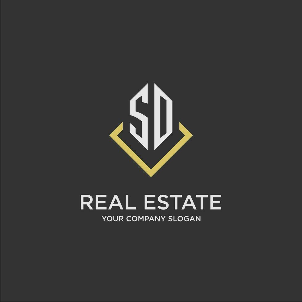SO initial monogram logo for real estate with polygon style vector