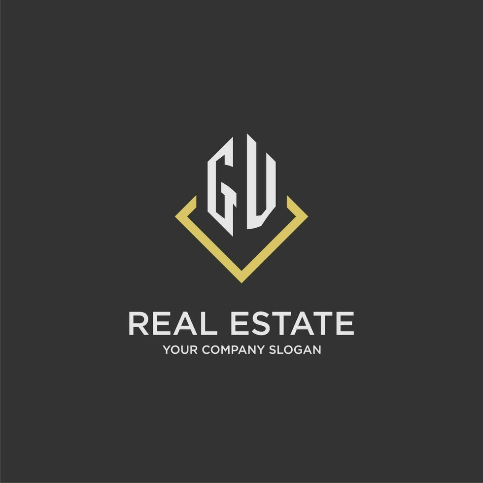GV initial monogram logo for real estate with polygon style vector