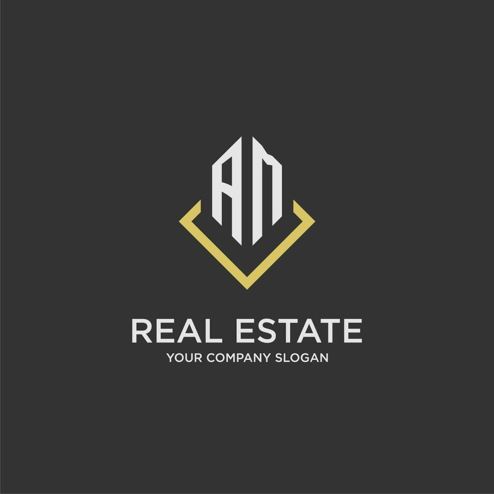 AM initial monogram logo for real estate with polygon style vector