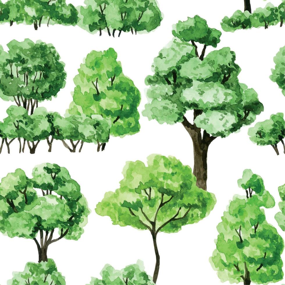 watercolor seamless pattern of green trees and bushes. forest, garden print vector