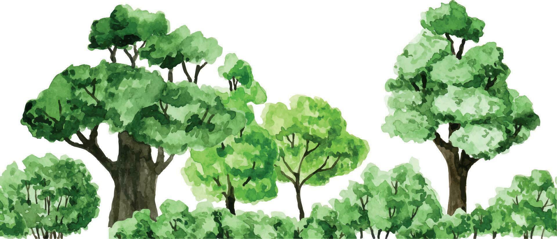 acuarela sin costura borde, verde arboles y arbustos marco. bosque, jardín impresión vector