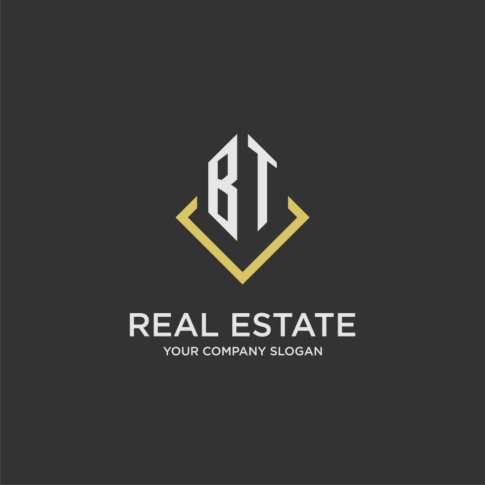 BT initial monogram logo for real estate with polygon style vector