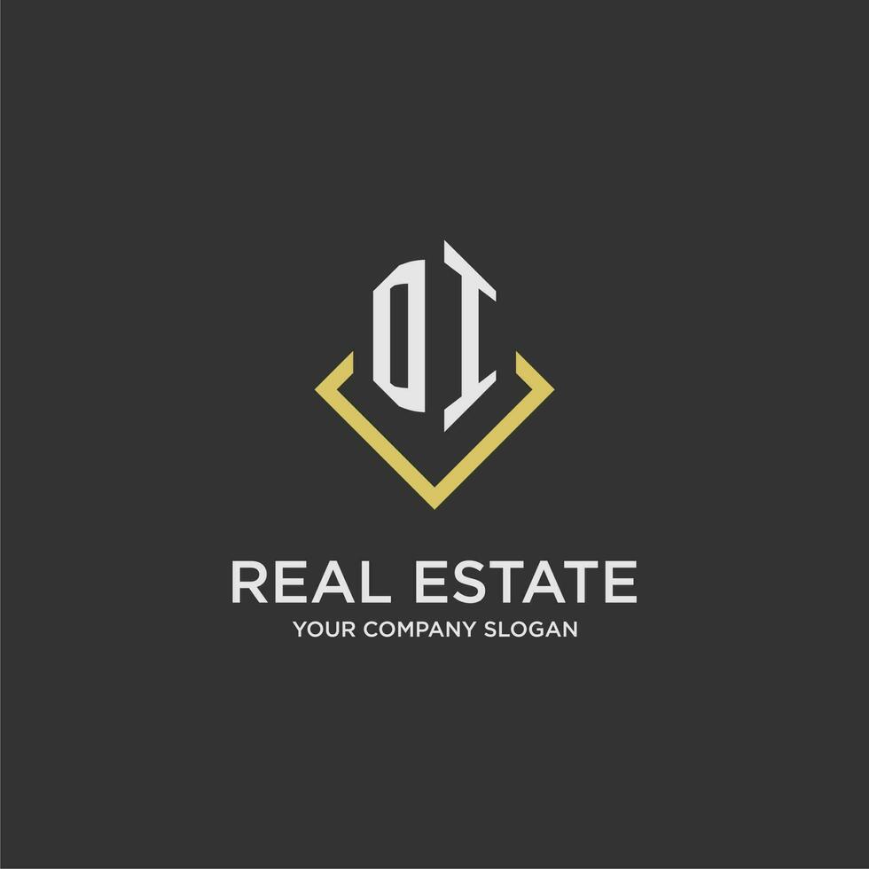 DI initial monogram logo for real estate with polygon style vector