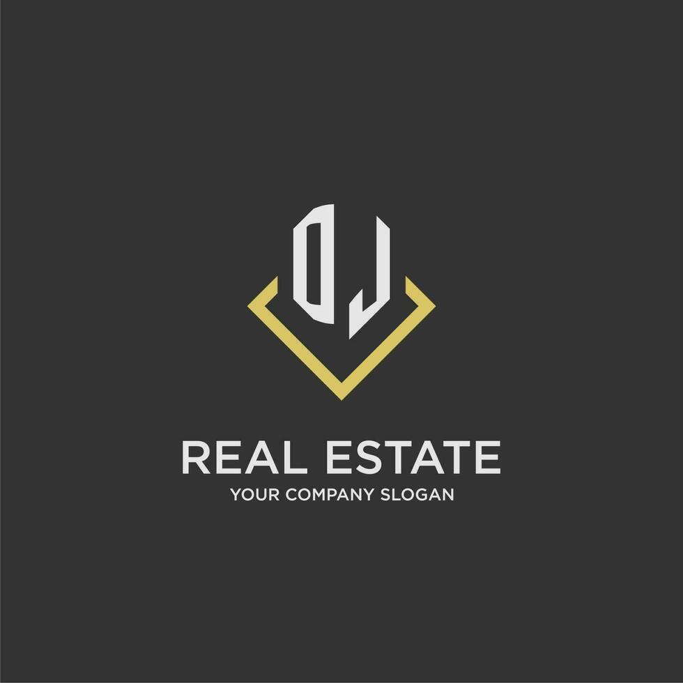 DJ initial monogram logo for real estate with polygon style vector