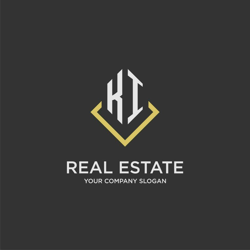 KI initial monogram logo for real estate with polygon style vector