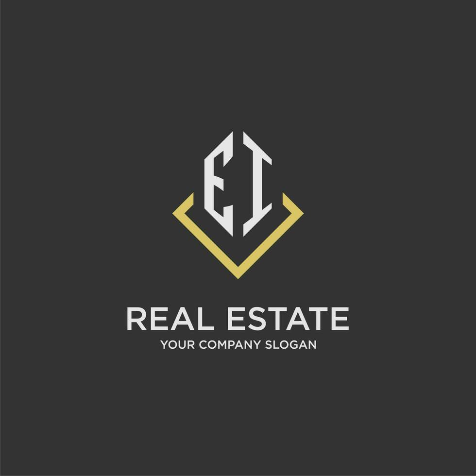 EI initial monogram logo for real estate with polygon style vector