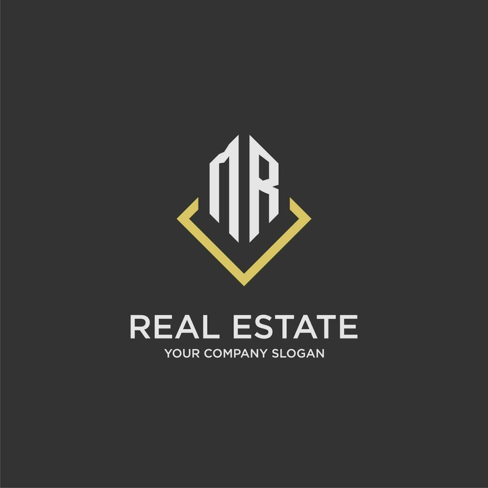 MR initial monogram logo for real estate with polygon style vector