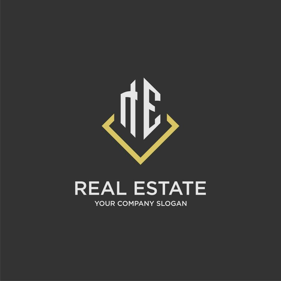 NE initial monogram logo for real estate with polygon style vector